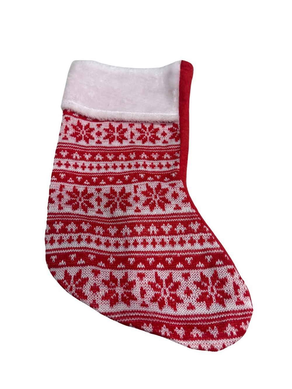 Red and White Holiday Knit Christmas Stocking - Plush Cuff